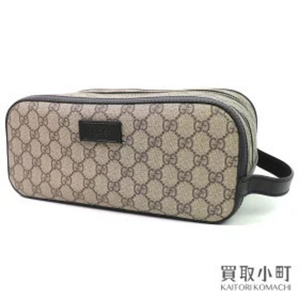 Gucci GG Supreme Canvas Shoulder Bag Double Zip Clutch Beige Black Pochette